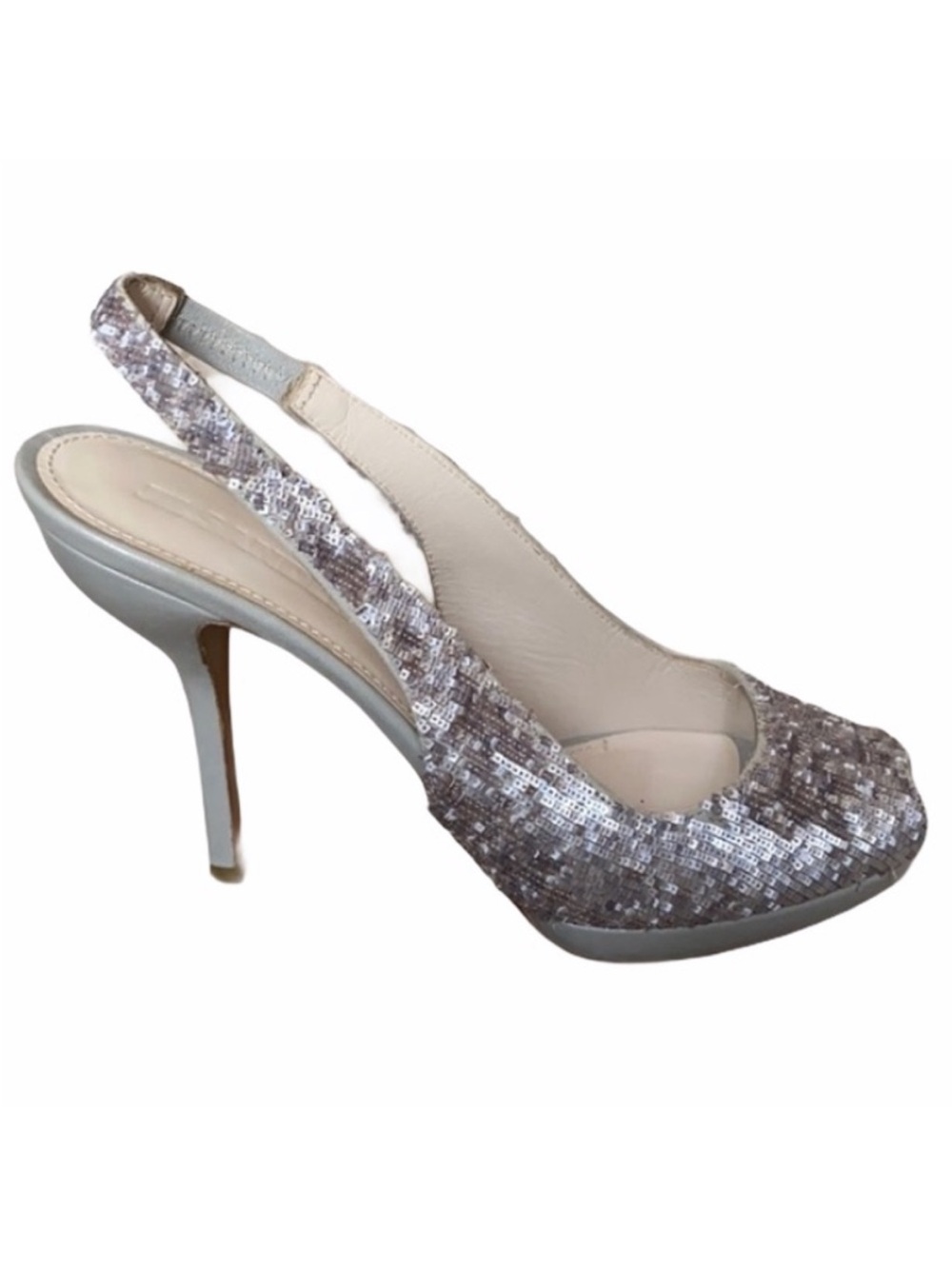 Jil Sander leather & silver sequins peep toe heels sandals